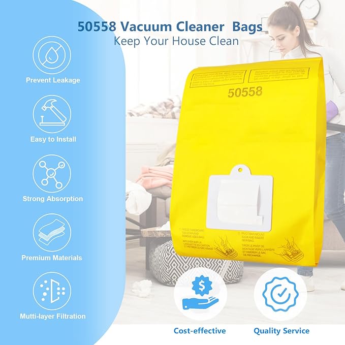 45 Pack Replacement Vacuum Bags - Compatible with Kenmore Canister Type C/Q 5055, 50555, 50557, 50558, and Panasonic Type C-5 C-18 - Premium Canister Vacuum Bags (45PCS)