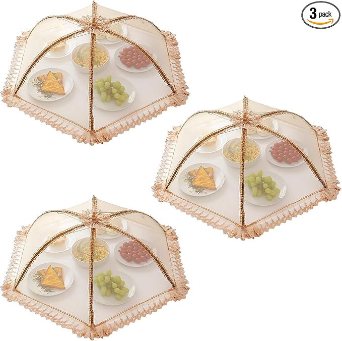 3-Pack Extra Large Food Cover, 32"x32" Pop-Up Food Nets, Mesh Food Covers Tent Umbrella for Outdoors, Screen Tents, Parties Picnics, BBQs, Reusable and Collapsible Food Tents