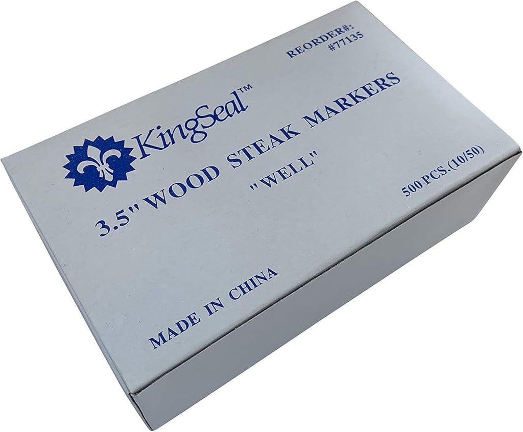 KingSeal 500 Count 3.5 Inch Natural Birch Wood Steak Markers, Heat Stamped, Well, Eco Friendly, Bulk Pack - 1 Box of 500