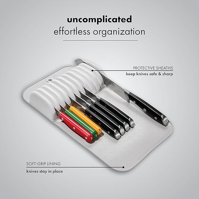 madesmart Classic Large Knife Mat Soft-Grip, Non-Slip Drawer, Long-Lasting Home Organization, BPA Free, White