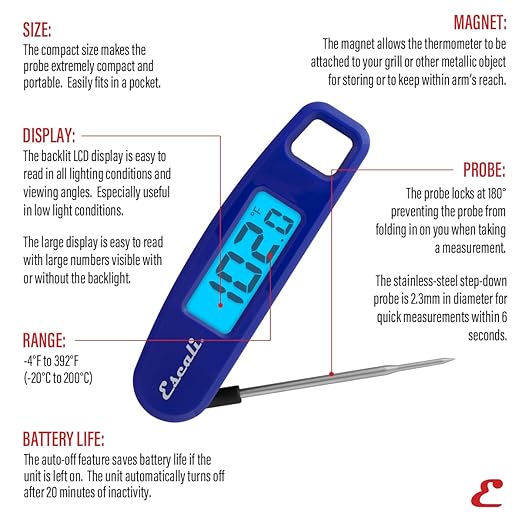 Escali Compact Portable Meat Candy Folding Digital Thermometer, Backlit Display Easy to Storage with Magnet, Blue