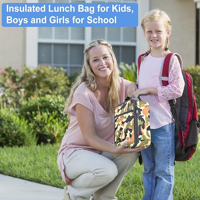 Insulated Lunch Bag, Leakproof Portable Lunch Box for Women Men Boys Girls, Large Capacity Cooler Bag for Office School Camping Hiking Outdoor Beach Picnic (Camo Brown)
