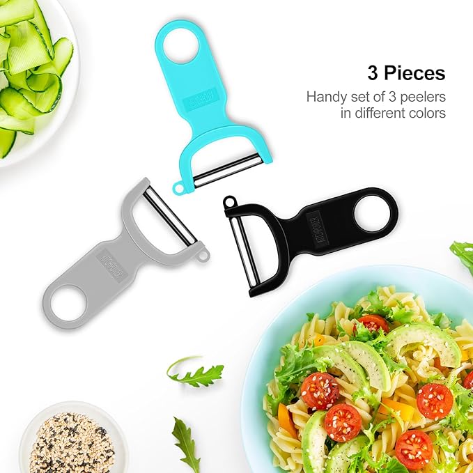 Original Vegetable Fruit Peeler Carbon Steel Blade 3 Pack Grey/Blue/Black…