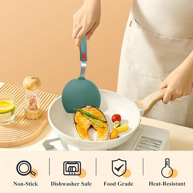 Silicone Spatula Turner, Wide Pancake Spatulas for Nonstick Cookware Pan, Heat Resistant 600°F, Thin Flexible Cooking Spatula for Kitchen Use, Flipper for Omelette Egg Fish, Dishwasher Safe