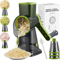 Rotary Cheese Grater hand crank, 3 Blades Cheese shredder with Stronger Suction Base | Stainless Steel Blades for Fruits, Vegetables, Nuts. Easy to Clean, Transparent Black & Green