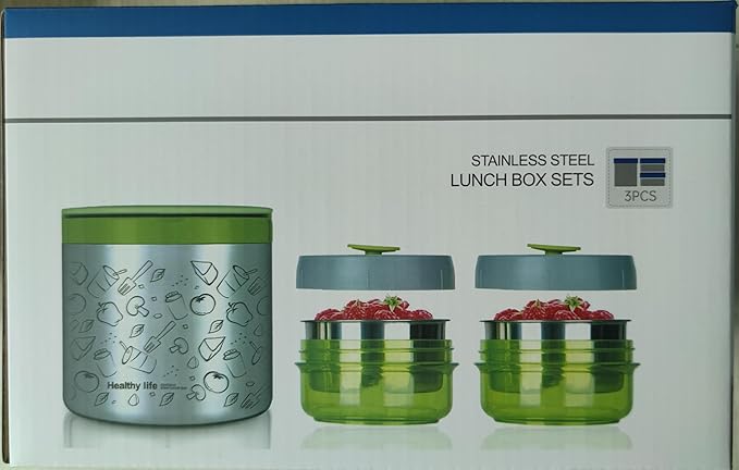 Lille Home Portable Insulated Lunch Box Set with Stainless Steel Cutlery, vacuum lunch box, to Keep Food Warm or Cool, Two Containers for Fruits and Sauces, Durable and Leak-Proof