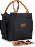 Joymee Lunch Bag Women Insulated Lunch Box with Adjustable Shoulder Strap Large Reusable Leakproof Spacious Cooler Tote for Women Men Adult with Bottle Holder and Side Pockets - Black