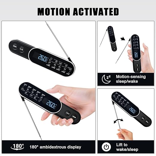 Smart Meat Thermometer Digital with Ultra-Fast 0.5 Sec Instant Read, NIST Certified ±0.5°F Accuracy, Auto-Rotating Backlight Display, IP67 Waterproof, Oven Safe for Grill, BBQ, Smoker, Candy