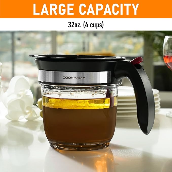 Fat Separator with Bottom Release – 4 Cup Gravy Separator for Cooking with Oil Strainer, Kitchen Grease Separator -the perfect Kitchen Gadget plus a 3-1 Multifunctional Vegetable Peeler