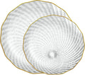 PLASTICPRO 30 Pack Plastic Plates Set of 15-10 inch Plates and 15-7 inch Plate, Elegant Clear Spiral and Gold Rim Disposable Fancy Plate Premium Heavyweight