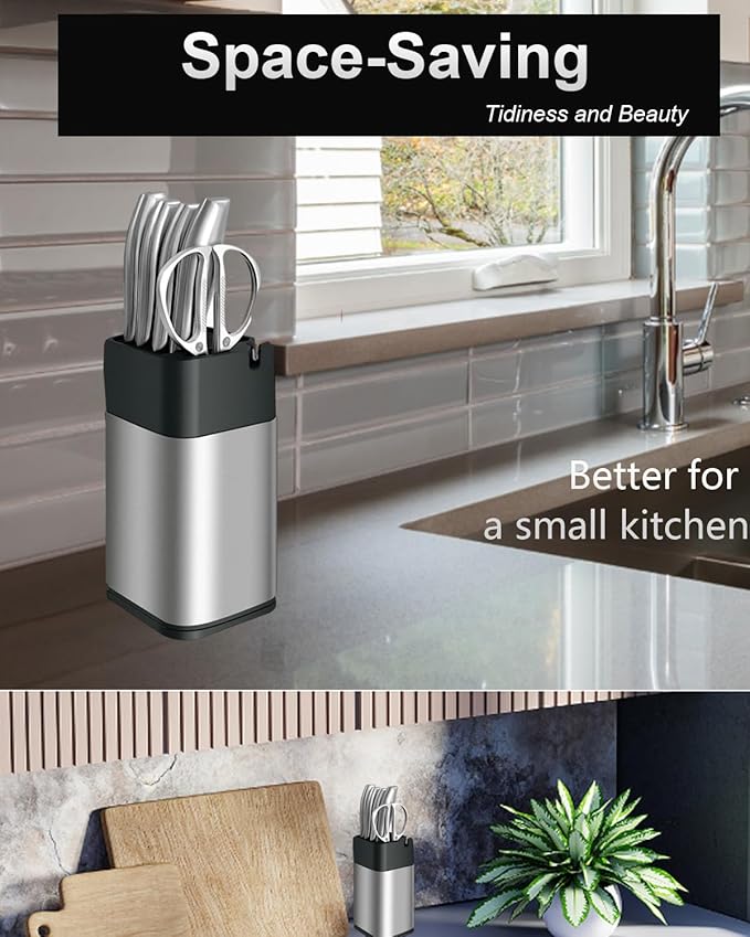 6Pcs Professional Chef Knife Block Set, Silver Stainless Steel Sharp Knives Set for kitchen with Built-in Sharpener Ergonomic Handle, Heavy Duty Cleaver &Butcher for Meat Bone Vegetables Fruit Cutting