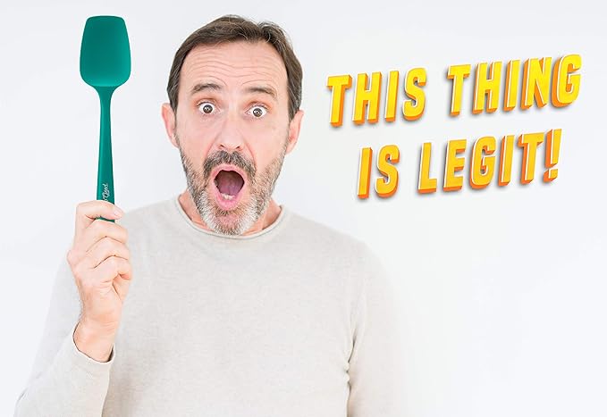 Silicone Spoon Spatula - 600ºF Heat-Resistant Non-Stick Rubber Spoonula | Use as Silicone Kitchen Scraper Utensil - Baking and Cooking Strong Stainless Steel Core | UpGood Kitchen Utensils, (Teal)