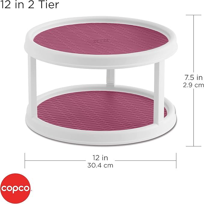 Copco Non-Skid 2 Tier Pantry Cabinet Lazy Susan Turntable, 12-Inch, White/Purple