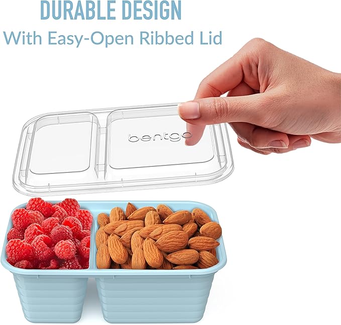 Bentgo Prep - 2-Compartment Snack Containers with Lids - Reusable, Microwaveable, Durable PFAS & BPA-Free, Freezer and Dishwasher-Safe Meal Prep Food Storage - 10 Trays & 10 Lids (Sky)