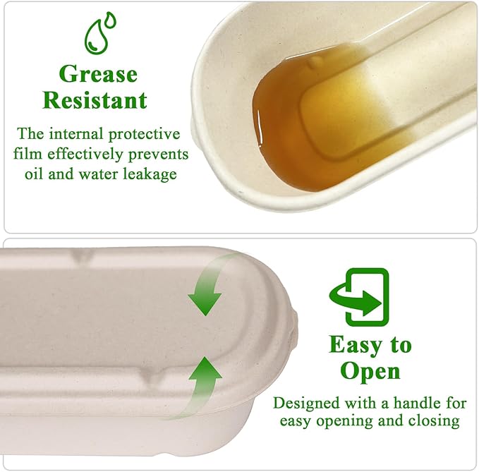 50-pack 34 oz Disposable Food Containers with Lids, Sugarcane Pulp Take Out Containers, Compostable To-Go Microwave Safe Lunch Box for Meal Prep, Salad, Pasta, Nacho, Burrito