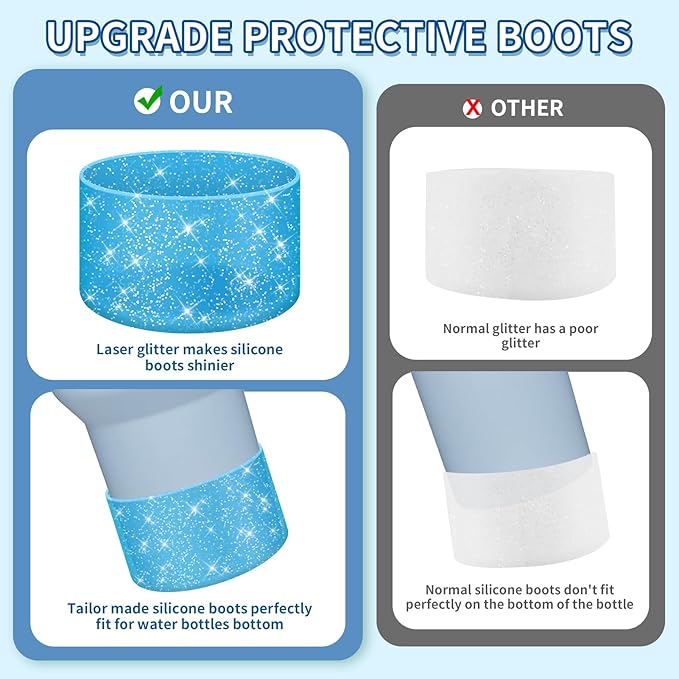 WUQID 2 Pack Bling Silicone Boot Compatible with Stanley Quencher Adventure 40oz & Stanley IceFlow 20oz 30oz, Reduces Dents Protective Silicone Water Bottle Bottom Cover Sleeve