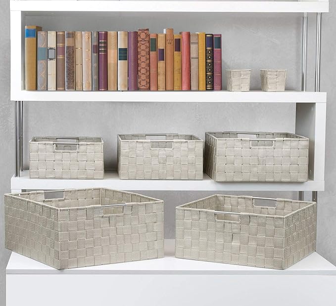 Sorbus Storage Baskets for Organizing (Set of 7), Mesh Hand-Woven Design, Linen Closet Organizers and Storage, Organizer Storage Baskets for Shelves, Variety Pack Organizers and Storage (Beige)
