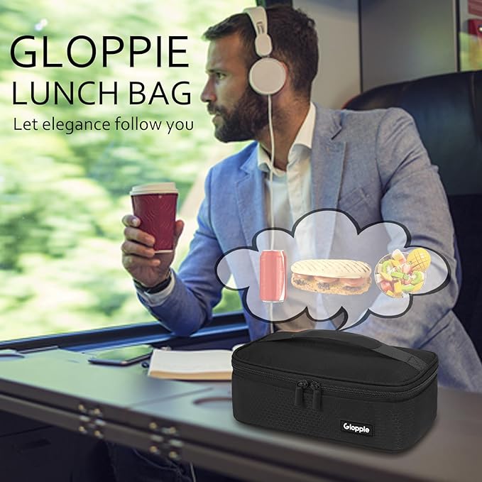 Gloppie Small Lunch Bag for Adults & Kids - Compact Insulated Lunch Box, Durable & Food-Grade Lining | Portable Cooler for Work, School, Travel (Black Honeycomb)