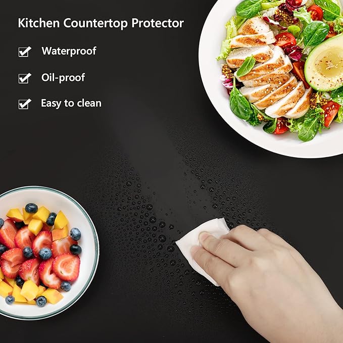 Gartful Silicone Mat for Kitchen Counter, 35" by 24" Extra Large Countertop Protector, 0.06" Thick Multipurpose Mat, Heat-Resistant Placemats, Desk Saver Pad, Table Dish Mat, Nonstick, Nonskid, Black