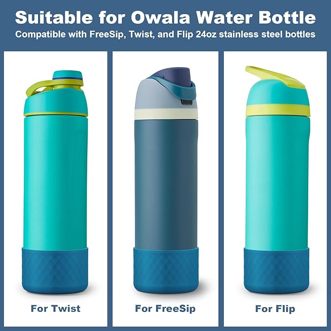 2PCS Silicone Water Bottle Boot for Owala 24oz, Protective Bottom Bumper Anti-Slip Sleeve for FreeSip, Twist, and Flip Stainless Steel Bottles, Dishwasher Safe and BPA Free(Dark Blue)