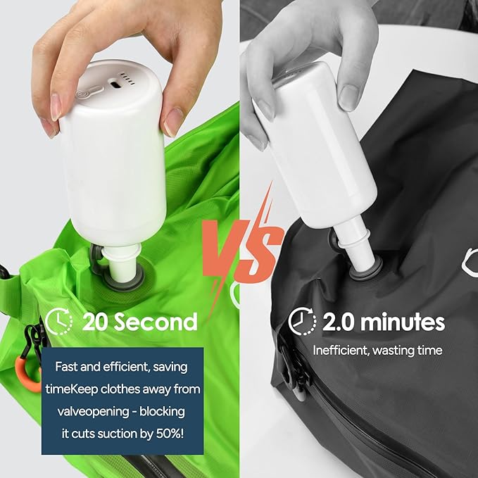 Vacuum Bags for Travel Luggage with Wireless Pump, Compression Bags for Carry On Suitcases and Backpack, Vacuum Seal Packing cube for Cloth Packing (2PC + PUMP)