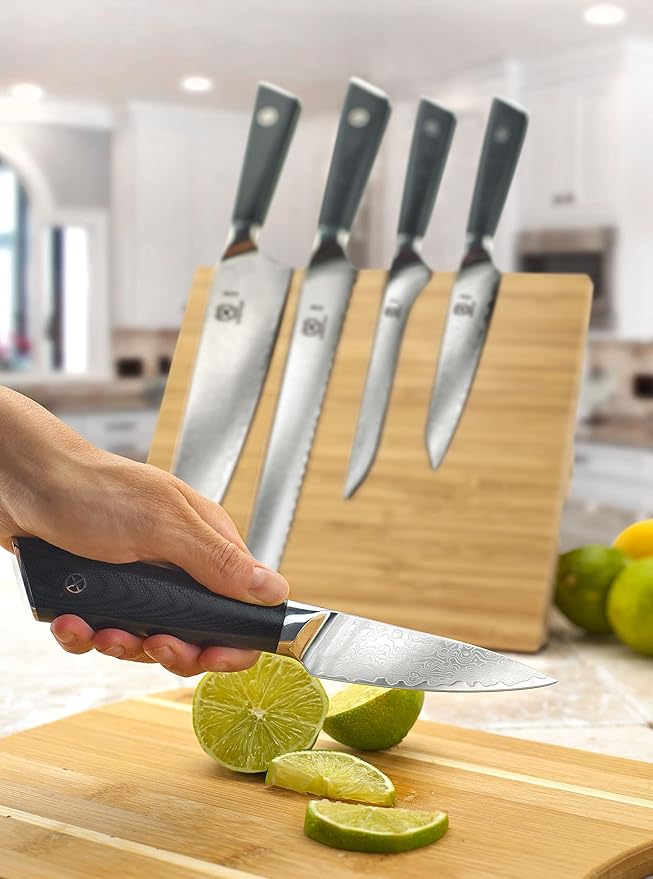 Mercer Culinary Premium Grade Super Steel 6-Piece Knife Set with Magnetic Bamboo Stand, G10 Handles