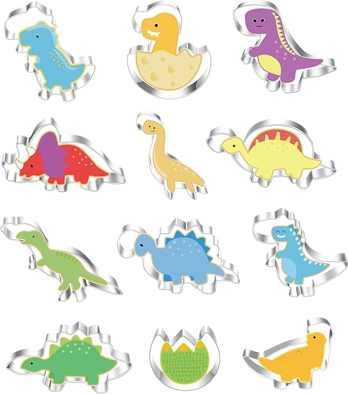 New Dinosaur Cookie Cutters Set,Mini Small Sizes,12pcs Biscuit Molds for Kids,Cookie Molds for Baking, DIY, Kitchen, Cake, Kid's Dinosaur Shapes