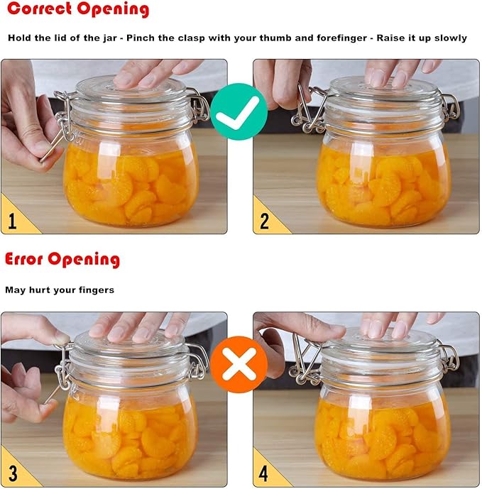 ComSaf Airtight Glass Canister Set of 3 with Lids 34oz Food Storage Jar Square - Storage Container with Clear Preserving Seal Wire Clip Fastening for Kitchen Canning Cereal,Pasta,Sugar,Beans,Spice