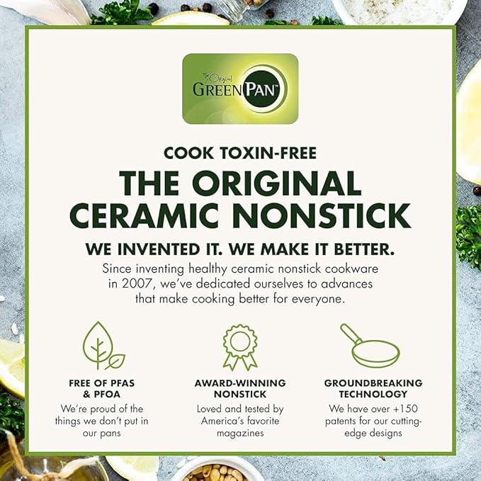 GreenPan Chatham Hard Anodized Healthy Ceramic Nonstick, 8" Frying Pan Skillet, PFAS-Free, Dishwasher Safe, Oven Safe, Gray