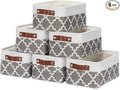 HNZIGE Small Baskets Fabric Storage Baskets(6 Pack) Storage Bins with Leather Handles Empty Gift Basket Decorative Storage Baskets for Shelves, Baby Clothes Toys(Pattern&White,11.8" x 7.8" x 5.1")