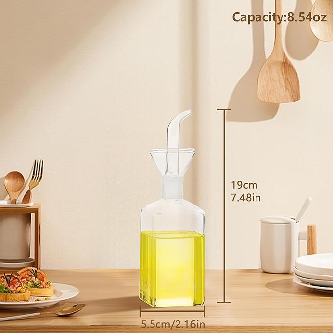 LandHope Oil Bottle Glass Olive Oil Dispenser Bottle Glass Cooking Oil Vinegar Measuring Dispenser With Spout for Kitchen and BBQ (250ml/8.54oz)