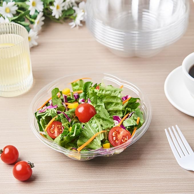 [18 oz. 50 Sets Clear Plastic Salad Bowls with Airtight Lids Disposable To Go Mixing Containers Serving for Fruit, Quinoa, Lunch and Meal Prep