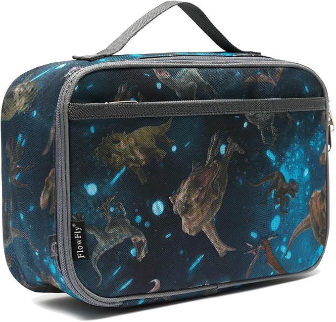 FlowFly Kids Lunch box Insulated Soft Bag Mini Cooler Back to School Thermal Meal Tote Kit for Girls, Boys, MyDinosaur