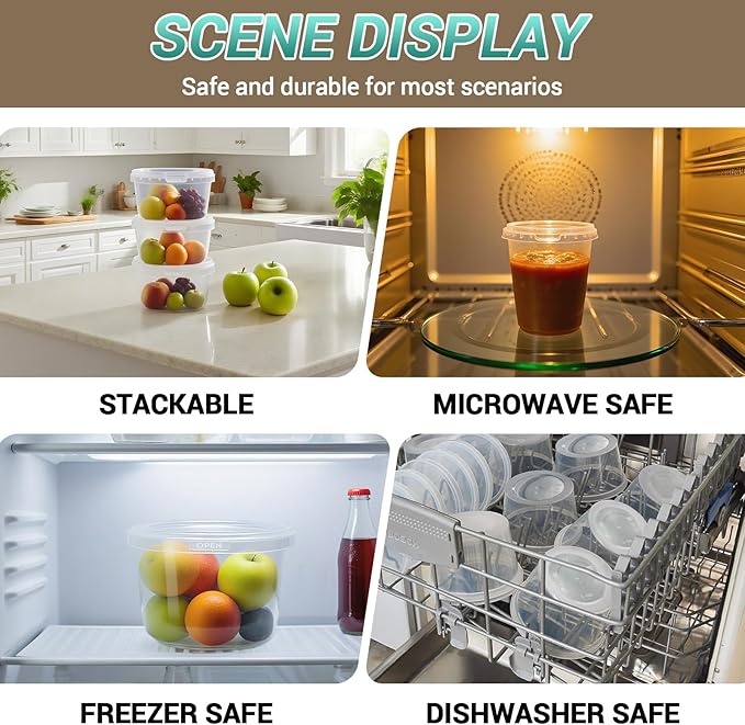Food Storage Containers, 16 Pack 24oz Freezer Storage Containers with Lids, Leakproof, BPA Free, Microwave & Dishwasher Safe Takeout Container - Ideal for Soup and More