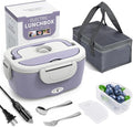 Electric Lunch Box Food Heater, 3 in 1 Ultra Quick Heated Lunch Boxes for Adults, 12V/24V/110V Portable Food Warmer for Car/Truck/Office With Fork Spoon and Insulated Carry Bag