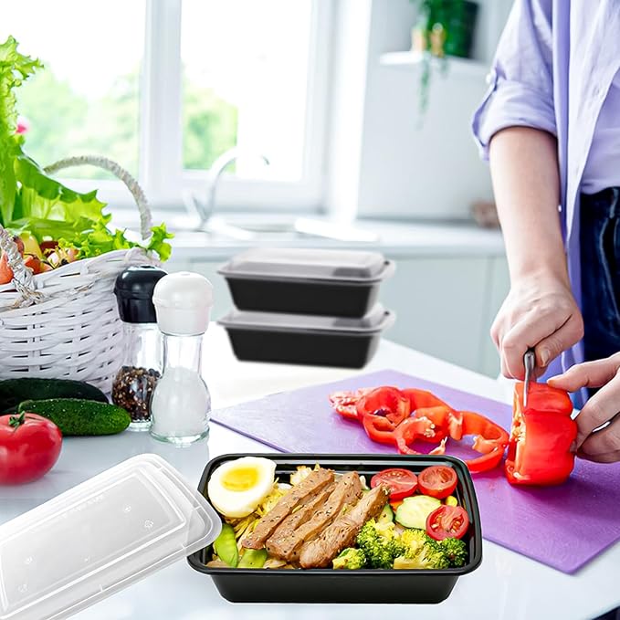 50 PACK, 24 oz. Meal Prep Containers, Extra Large & Thick Food Storage Containers with Lids - BPA Free Stackable Microwavable & Dishwasher Safe, Travel, To Go, Bento Box (100, Rectangle - 28 oz.)