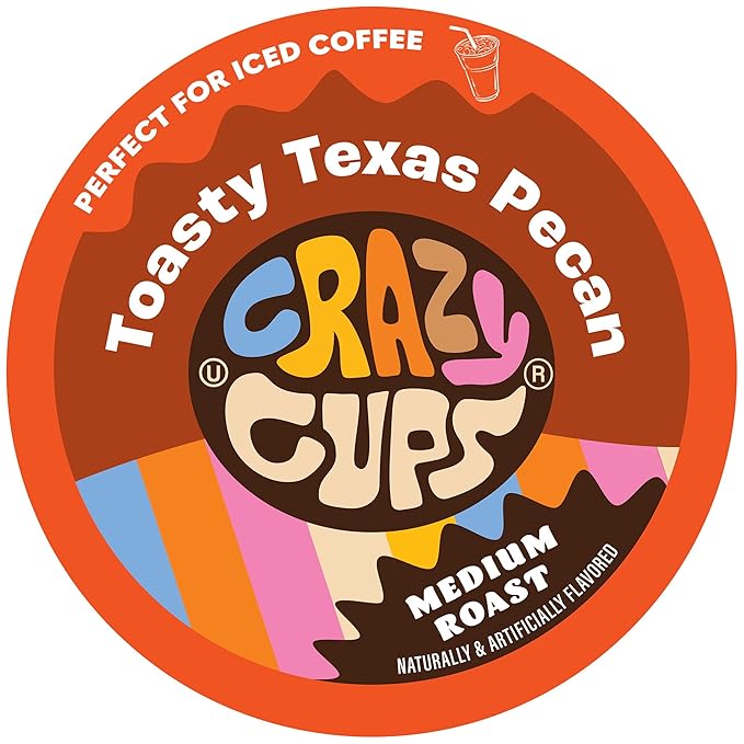 Crazy Cups Flavored Coffee Pods, Toasty Texas Pecan Coffee Pods for K Cup Keurig Machines, Brew Hot or Iced, 22 Count