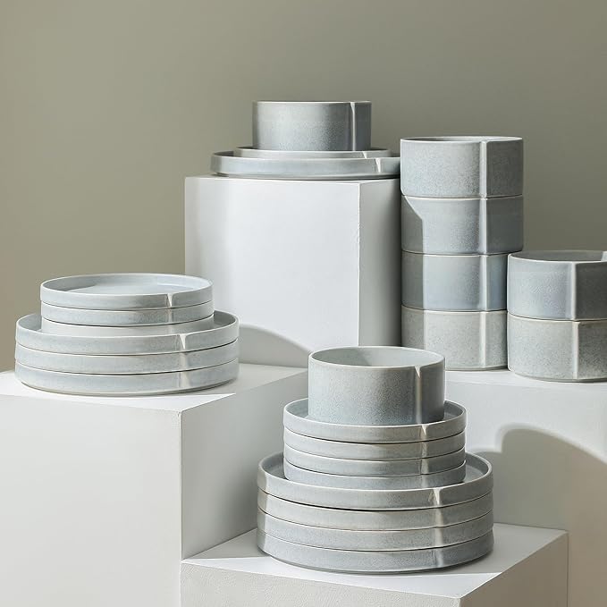 Stone Lain Bao 12-Piece Dinnerware Set Stoneware, Blue-Grey