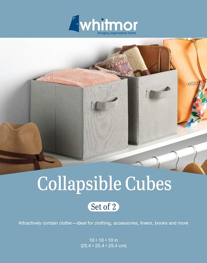 Whitmor, Gray, Collapsible Cubes, 10" L x 10" W x 10" H, Set of 2