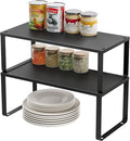 15.75" Long Stackable Expandable Metal Shelf Organizer For Kitchen Cabinet Counter Storage, Set of 2 Small Metal Storage Shelves Spice Rack For Kitchen Cupboard Countertop,Sturdy, 30LBS Heavy Duty