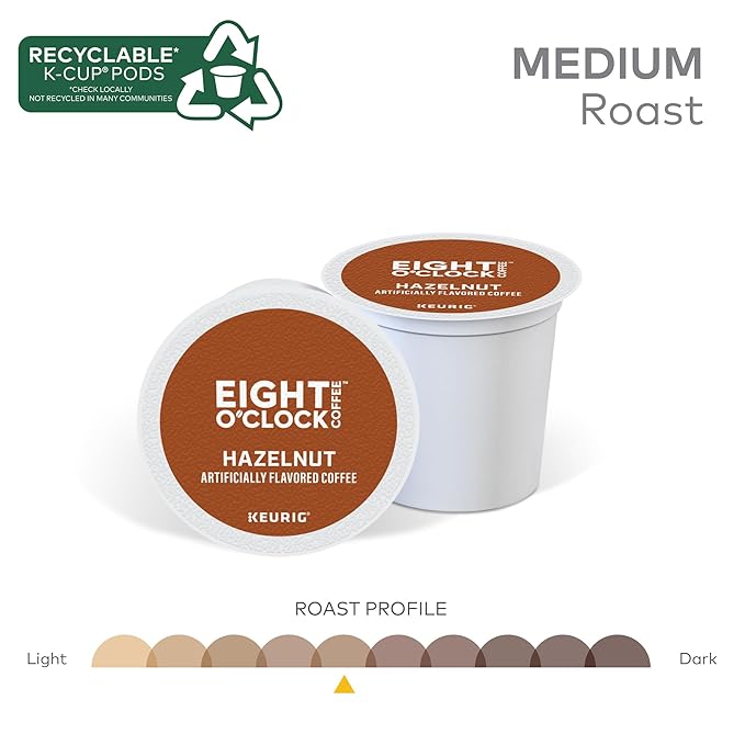 Eight O'Clock Coffee Hazelnut, Single-Serve Coffee K-Cup Pods, Medium Roast, 72 Count