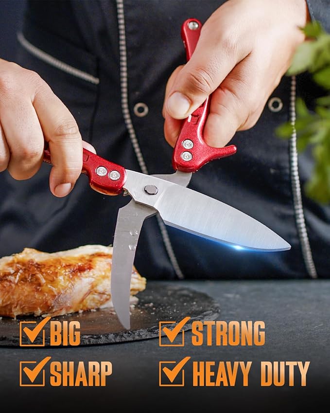 Heavy Duty Poultry Shears - A Must Have chicken processing equipment, Kitchen Scissors for Meat, Chicken, Turkey, and Vegetables - Non-Slip Handle, Safety Lock, Dishwasher Safe