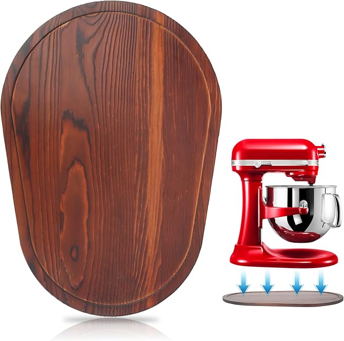 Bamboo Mixer Slider for Kitchen Aid 5-8 Qt Bowl Lift Stand Mixer, Kitchen Appliance sliding mat Countertop Storage Attachments, Mixer Accessories Sliding Tray Moving Board for Kitchen Aid (Brown)