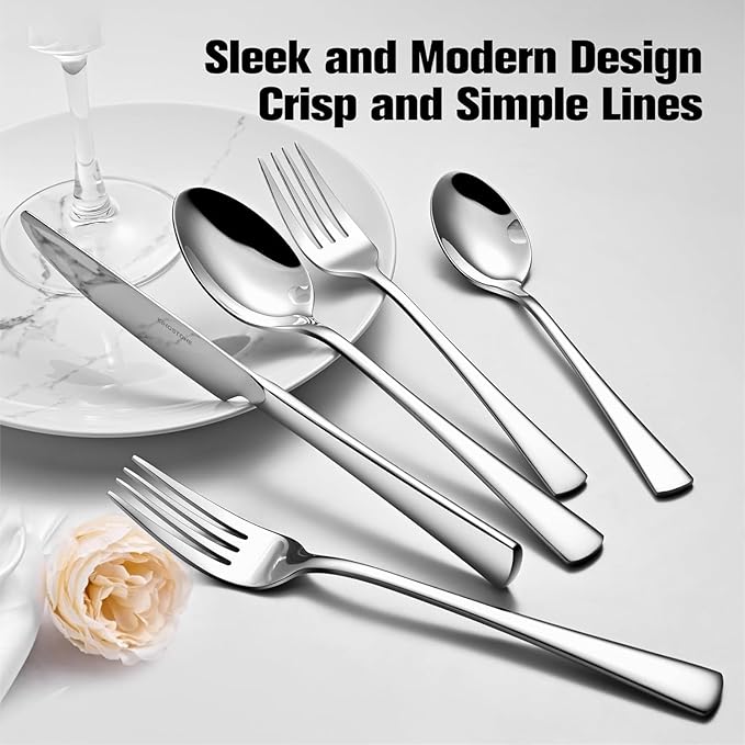KINGSTONE 18/10 Stainless Steel Flatware, 10-Piece Forged Silverware Set for 2, Mirror Polished Cutlery Set Dishwaher Safe for Home, Restaurant, Wedding, Party