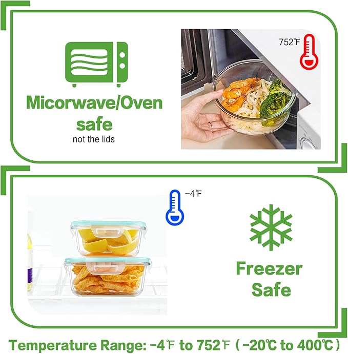 HOMBERKING 24pc Glass Food Storage Containers with Lids, Glass Meal Prep Containers, Airtight Bento Boxes, BPA Free & Leak Proof, Pantry Kitchen Storage(12 lids & 12 Containers) - Blue