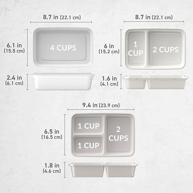 Bentgo Prep 60-Piece Meal Prep Kit - Reusable PFAS & BPA-Free Food Containers, 1-Compartment, 2-Compartment, & 3-Compartments - Microwave, Freezer, & Dishwasher Safe (White Stone)