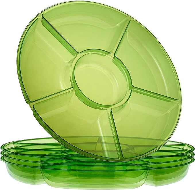 Plasticpro 6 Sectional Round Plastic Serving Tray/Platter (2, Green)