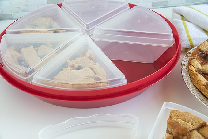 Fox Run Pie Carrier and Saver With Lid, Saves up to 10" Pies, Includes 6 Pie Slice Containers (Pack of 6)