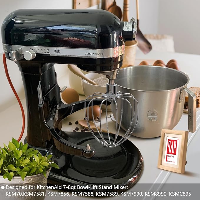 Heavy Duty Whisk Attachment for KitchenAid 7-8QT Bowl-Lift Stand Mixers- Extra Thick Stainless Steel Wire Whip for Fast Whipping, Perfect for Large Batches, Dishwasher Safe