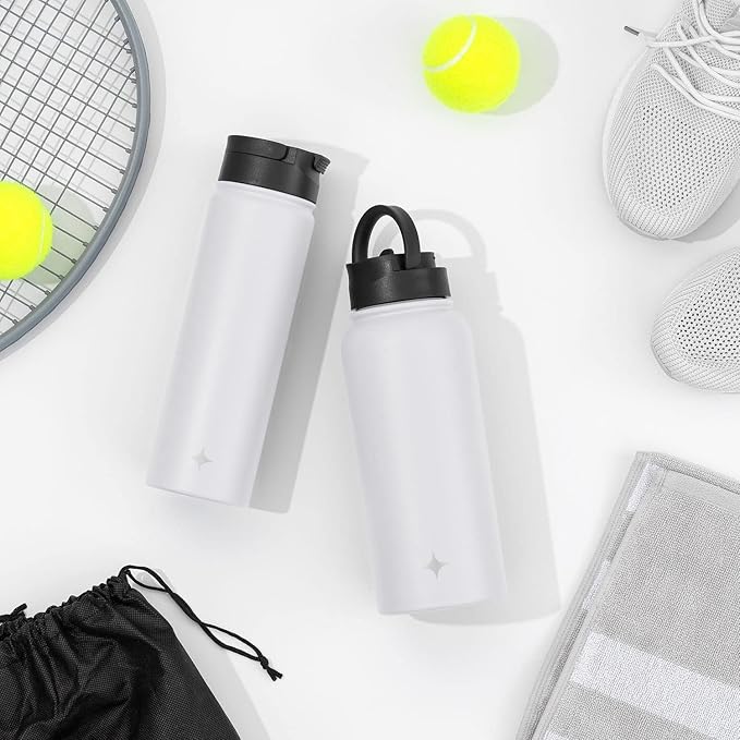 JoyJolt Triple Insulated Water Bottle with Straw Lid AND Flip Lid! 32oz Large Water Bottle, 12 Hour Hot/Cold Vacuum Insulated Stainless Steel Bottle. BPA-Free Leakproof Water Bottles - Thermos Bottle